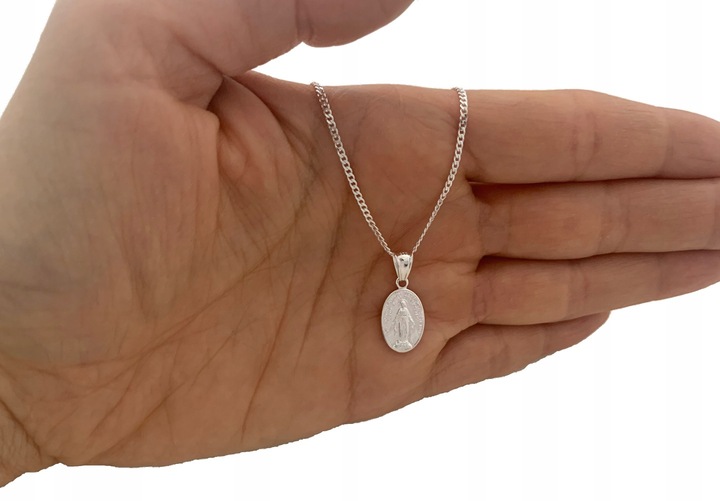 Cudowny medalik Matka Boska i łańcuszek pancerka 45cm dla chłopca święcenie