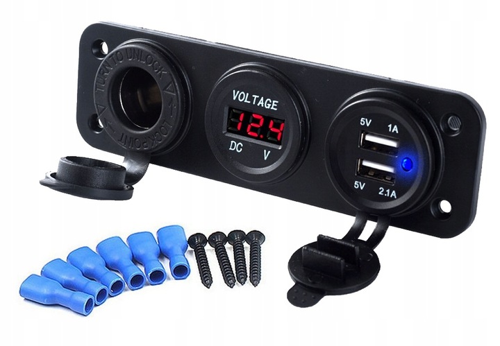 GNIAZDO ZAPALNICZKI SAMOCHÓD WOLTOMIERZ 2x USB 2A