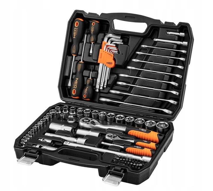 NEO 10-206 ZESTAW KLUCZE NASADOWE 1/2", 1/4" TORX NASADKI WALIZKA 100el