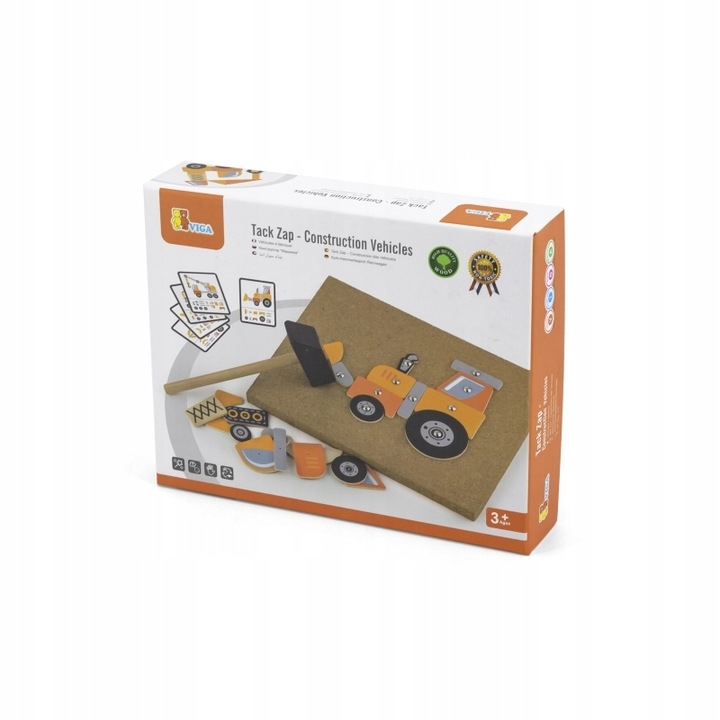Drewniana Przybijanka Pojazdy budowlane 45 elementów Montessori VIGA