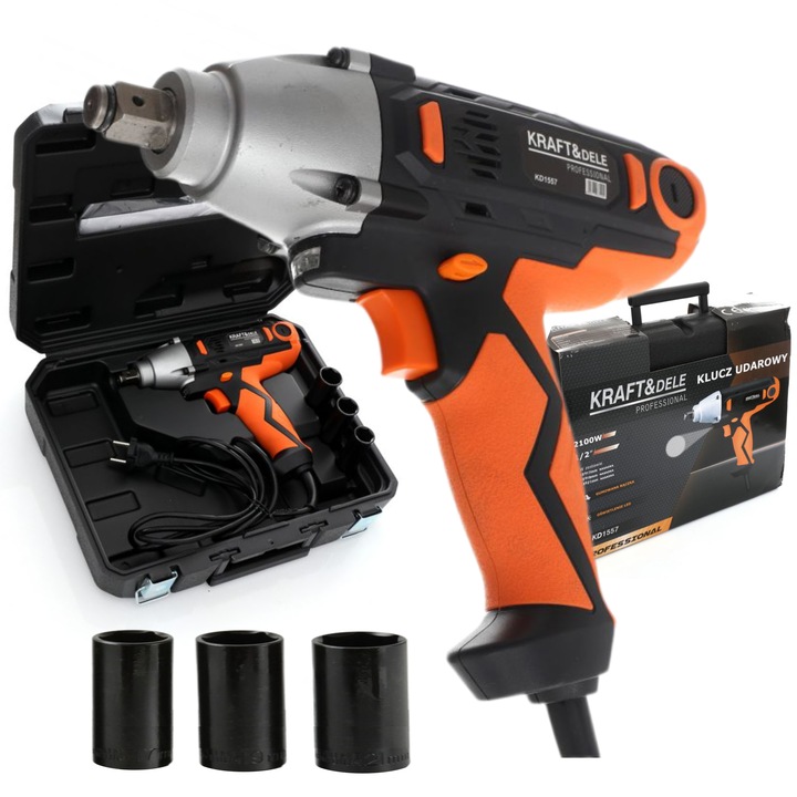 ELEKTRYCZNY KLUCZ UDAROWY 2100W 800Nm 1/2" WALIZKA +3 NASADKI KRAFT KD1557