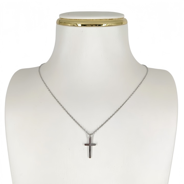 SREBRNY ŁAŃCUSZEK Z KRZYŻYKIEM POLEROWANA STAL CHIRURGICZNA + SZKATUŁKA