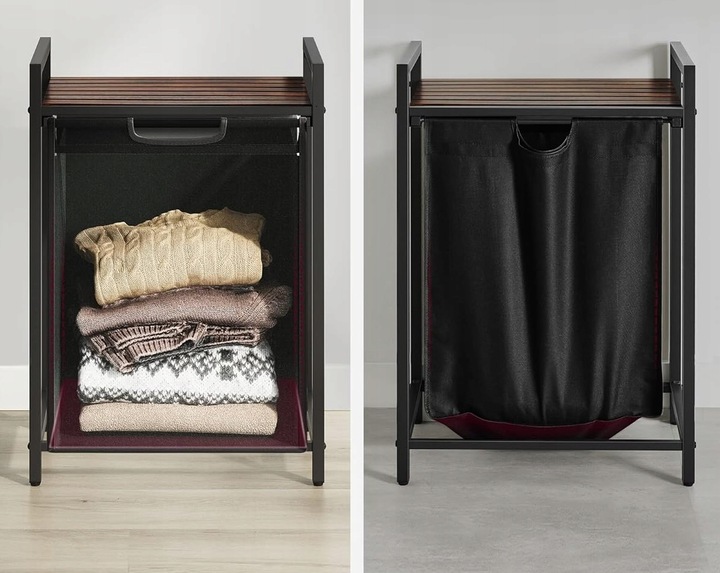 Kosz na pranie z półką INDUSTRIALNY LOFT DREWNIANY 72x50x33 (W010)