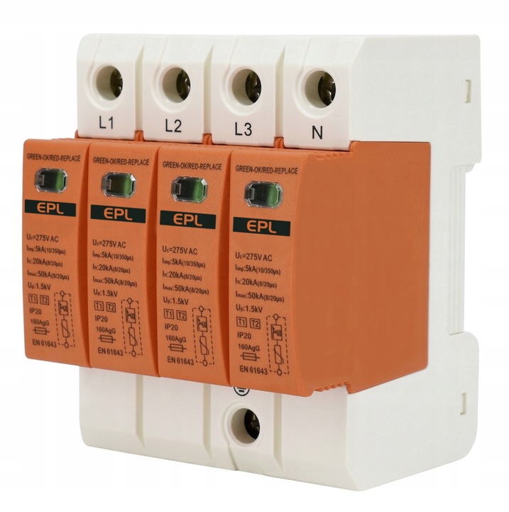 OGRANICZNIK OCHRONNIK PRZEPIĘĆ 3-FAZ 5kA AC B+C T1 T2 4P
