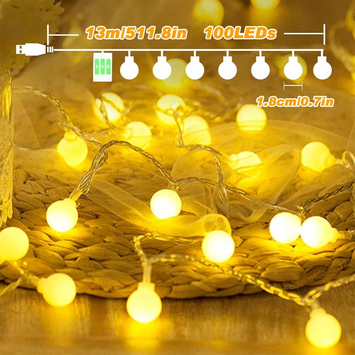 13M 100LED Lampki Świąteczne Światełka Choinkowe Ciepłe Zewnętrzne Blask