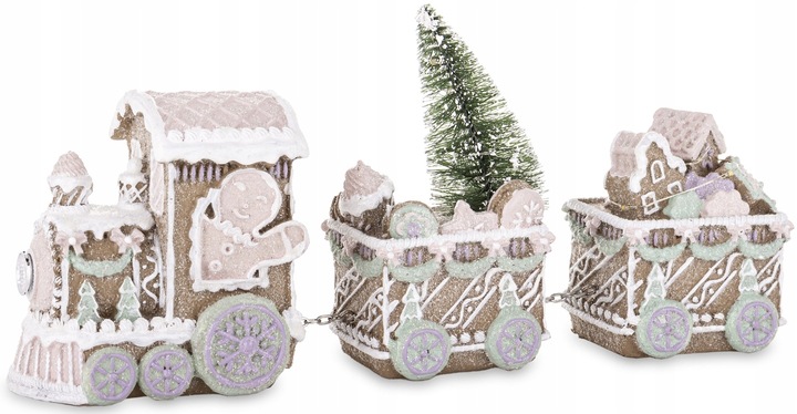 FIGURKA POCIĄG ŚWIĄTECZNY PIERNIKOWY LED WAGONY Z OŚWIETLENIEM 13x29,5x7 CM