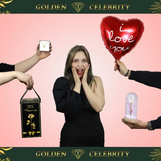 PIĘKNY ZŁOTY ŁAŃCUSZEK DAMSKI Z SERDUSZKIEM Z CYRKONIAMI + RÓŻA WIECZNA LED