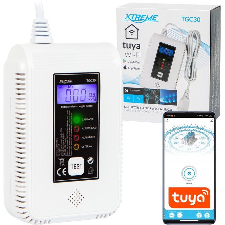 CZUJNIK CZADU I GAZU 2W1 DETEKTOR TLENKU WĘGLA CO METAN BUTAN WIFI TUYA