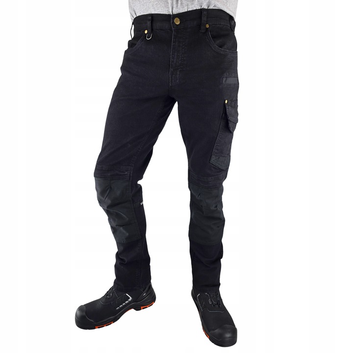 Spodnie robocze Jeans męskie Bojówki czarne Elastyczne Wygodne Stretch