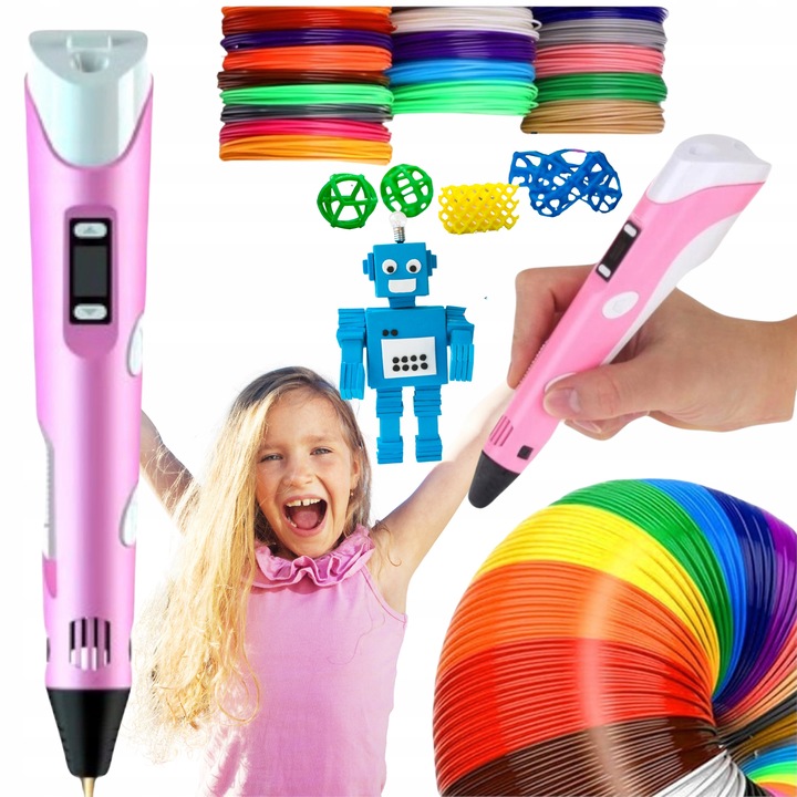 DŁUGOPIS 3D DLA DZIECI DRUKARKA 3D PEN RÓŻOWY + WKŁADY 110M ZESTAW XL
