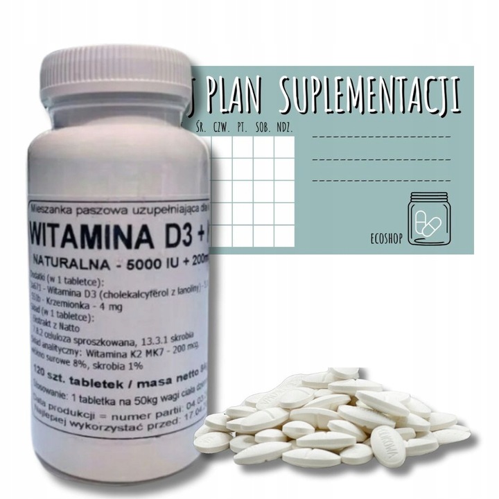 Podkowa Witamina D3 5000 IU + K2 MK7 120 tab. | Wsparcie Kości i Stawów