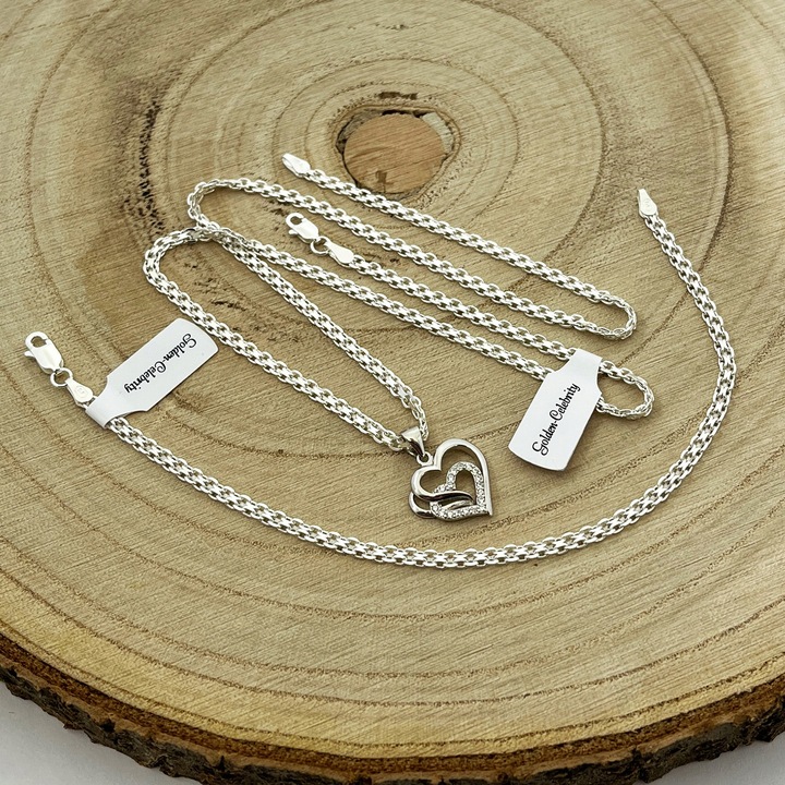 SREBRNA BIŻUTERIA DAMSKA, GRUBY ŁAŃCUSZEK + BRANSOLETKA BISMARK SREBRO 925