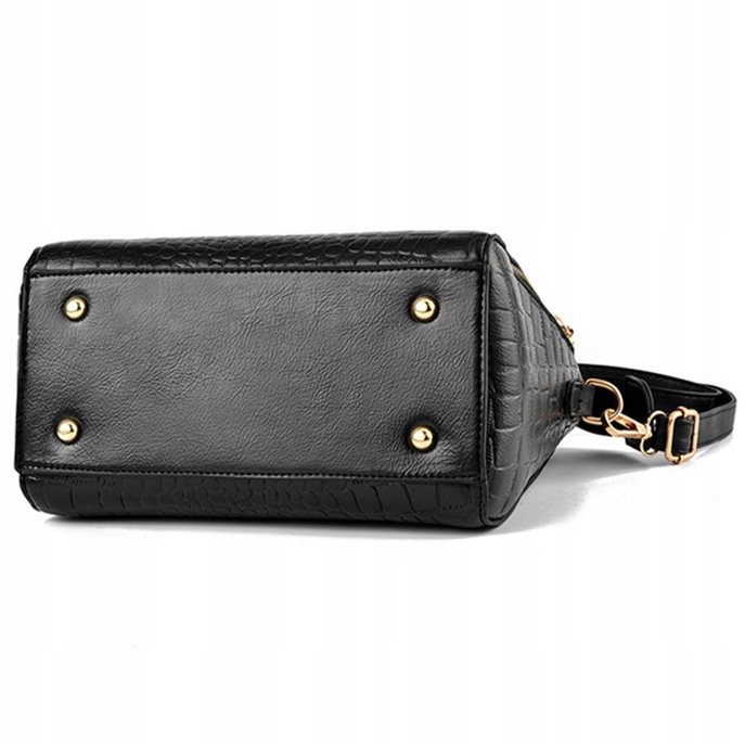 TOREBKA Damska CZARNA EKO Skóra Krokodyla Usztywniana Elegancka Brelok Kot