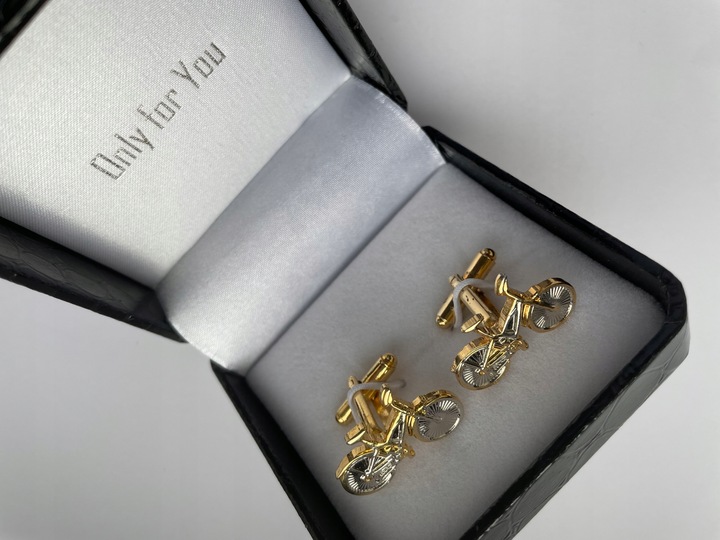 Spinki do mankietów EXC Srebrny Rower Pozłacany w Szkatułce Etui na Prezent