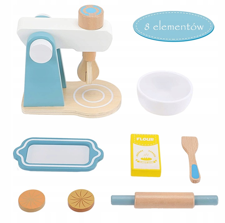 Zabawka Edukacyjna DREWNIANY MIKSER BLENDER ROBOT KUCHENNY DLA DZIECI 3+