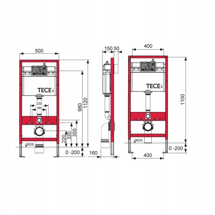 Stelaż podtynkowy do toalety Tece Base 9400407 w kompl. mocowanie