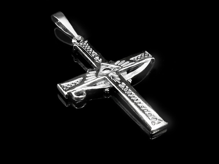 SREBRNY MĘSKI KRZYŻYK PATRIOTYCZNY BÓG HONOR OJCZYZNA SREBRO 925 OKSYDOWANE