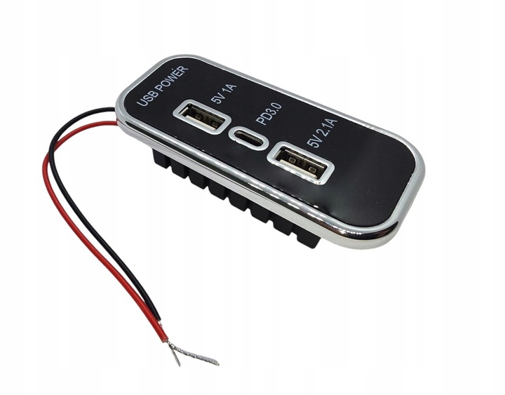 Ładowarka samochodowa do zabudowy 12V USB A 5V 2.1A USB-C PD 3.0