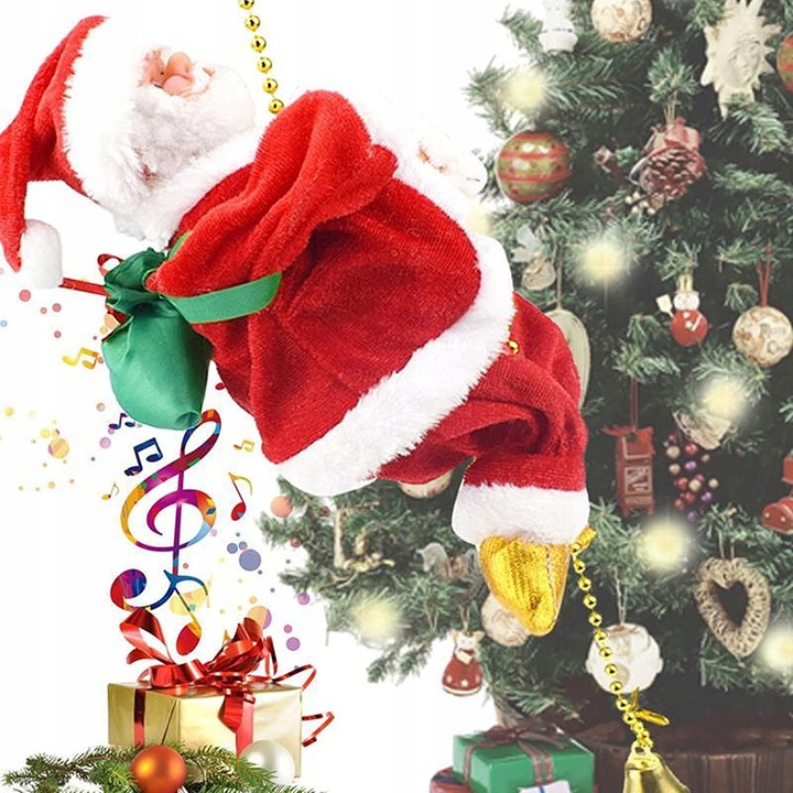 MIKOŁAJ PNĄCY SIĘ NA LINIE 100cm WSPINAJĄCY SIĘ MIKOŁAJ MELODIE ŚWIATEŁKA