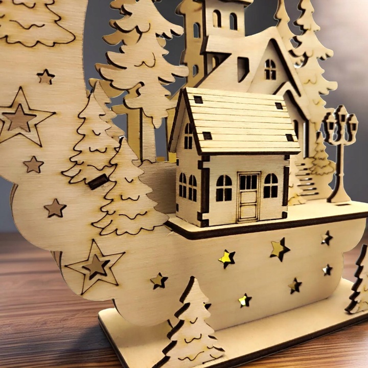 Drewna świąteczna Dekoracje świąteczne Domek Drewniany Ozdoba 3D LED