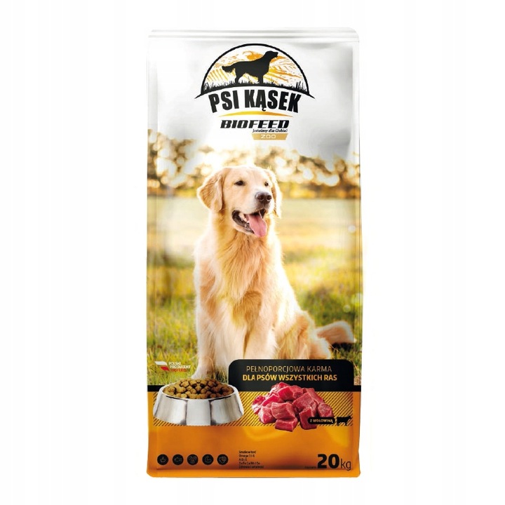 PSI KĄSEK BioFEED Karma dla psa z wołowiną 20kg