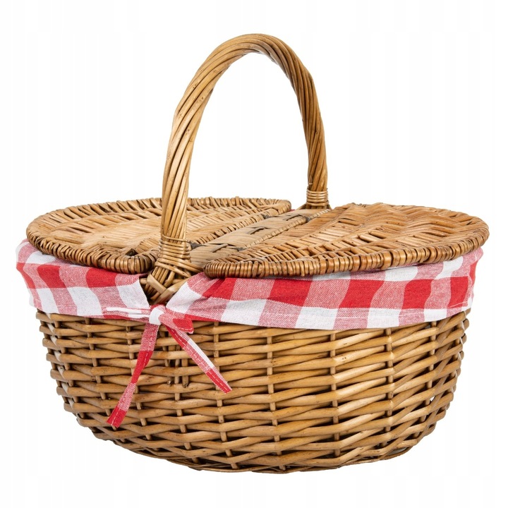 KOSZ NA PIKNIK KOSZYK PIKNIKOWY WIKLINOWY DUŻY MOCNY CZERWONY Z RĄCZKĄ