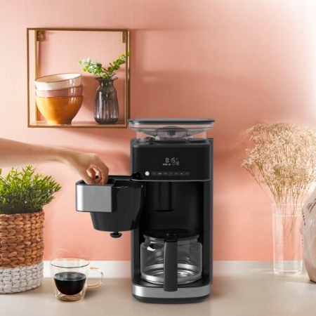 Ekspres przelewowy z wbudowanym młynkiem żarnowo-stalowy KRUPS KM8328