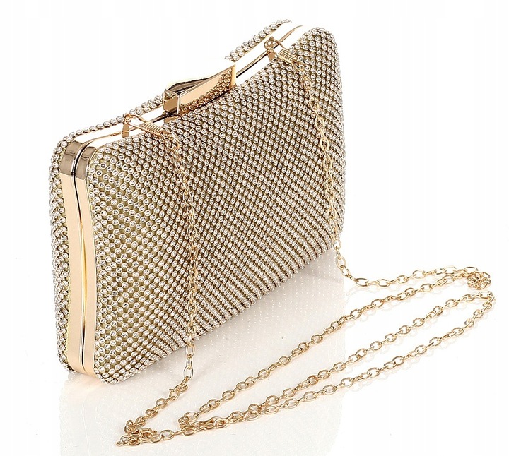 Efektowna błyszcząca Kopertówka PUZDERKO Złota na łańcuszku 738