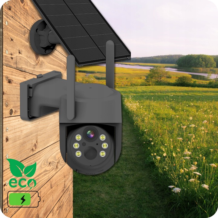 SOLARNA KAMERA WIFI 4MPX SMART ZEWNĘTRZNA OBROTOWA IP BEZPRZEWODOWA SZARA