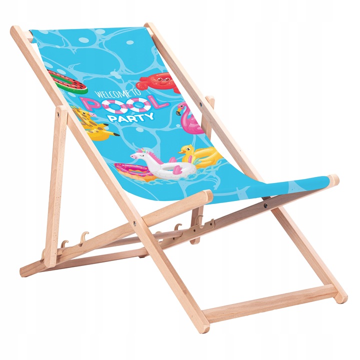 Leżak Drewniany Plażowy z Nadrukami Tukany Bukowe Leżaki KN140