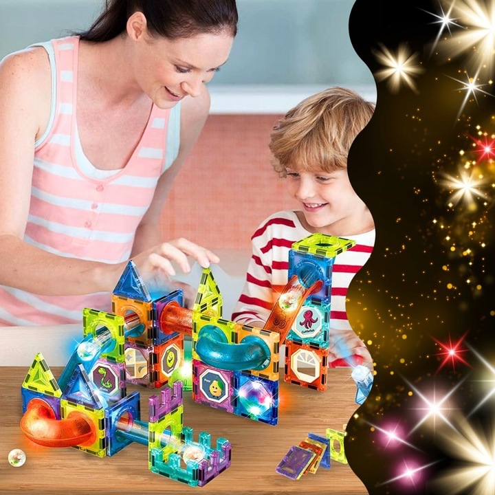 KLOCKI MAGNETYCZNE KONSTRUKCYJNE ŚWIECĄCY KULODROM TOR EDUKACYJNE PANELE 75