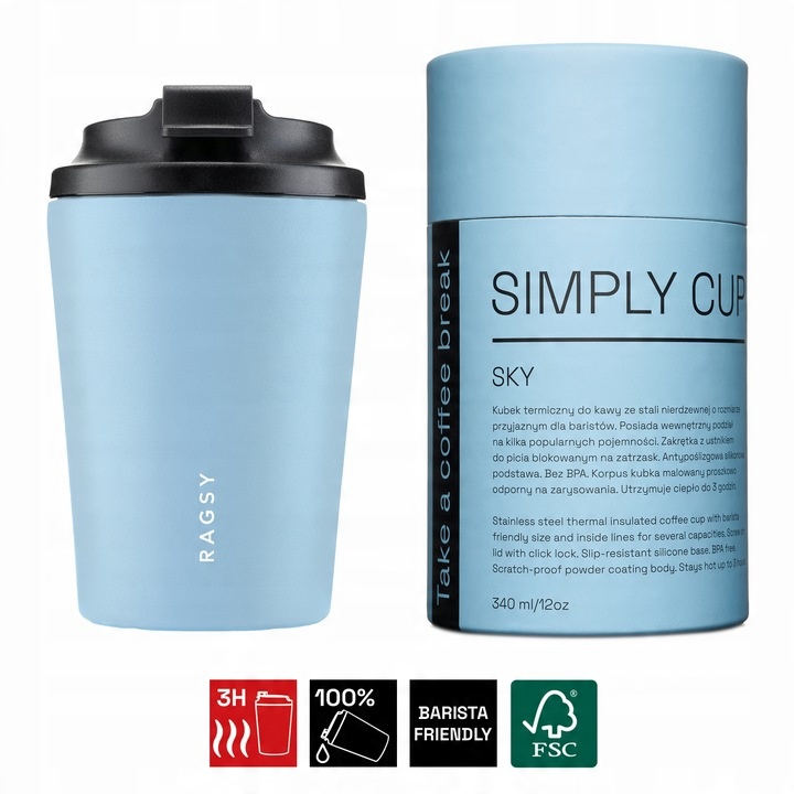 Kubek Termiczny ze stali nierdzewnej BPA FREE Simply Cup 340 ml - Sky