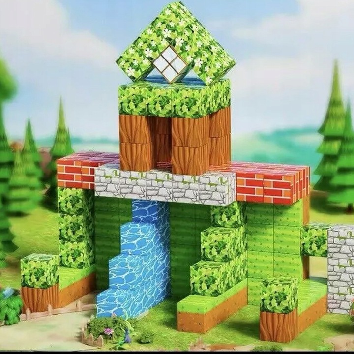 MAGNETYCZNE KLOCKI KONSTRUKCYJNE CHATY KOSTKI 3D STEM DLA DZIECI 100EL