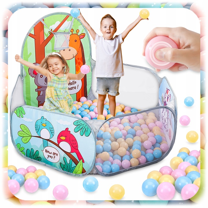 KOLOROWY SUCHY BASEN NAMIOT NA KULKI DLA DZIECI KOJEC Z KOSZEM