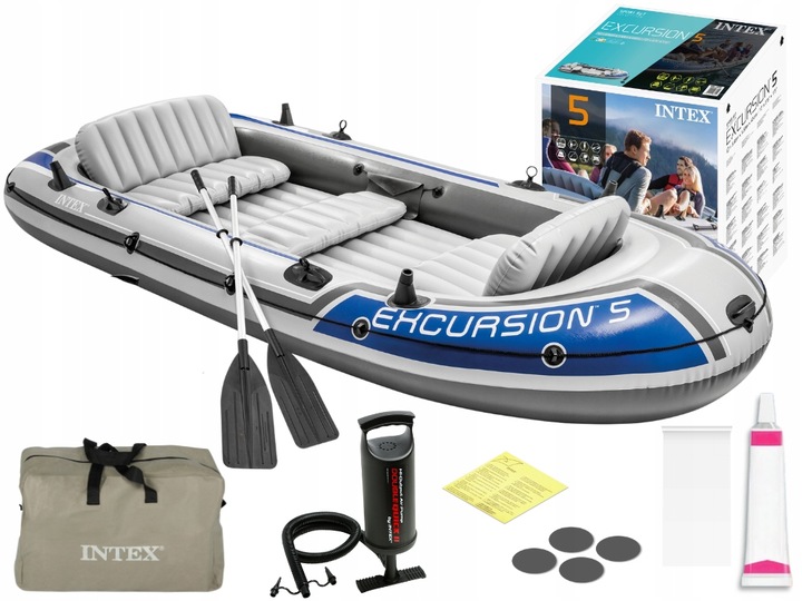 Ponton Wędkarski Excursion 5 osób Intex Pompka+Wiosła+Klej 68325 MODEL 2025