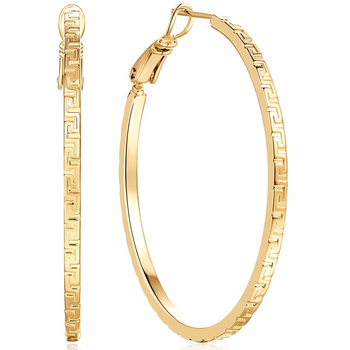 Złote Kolczyki Koła 585 36mm 14k Grecki Wzorem Kolczyki Damskie Prezent