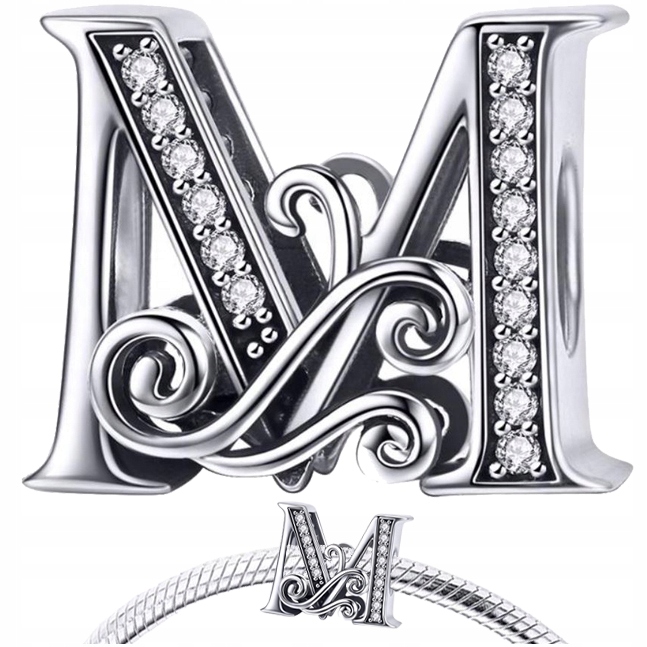 CHARMS LITERKA M srebro 925 litera srebrna koralik zawieszka charms pr S925