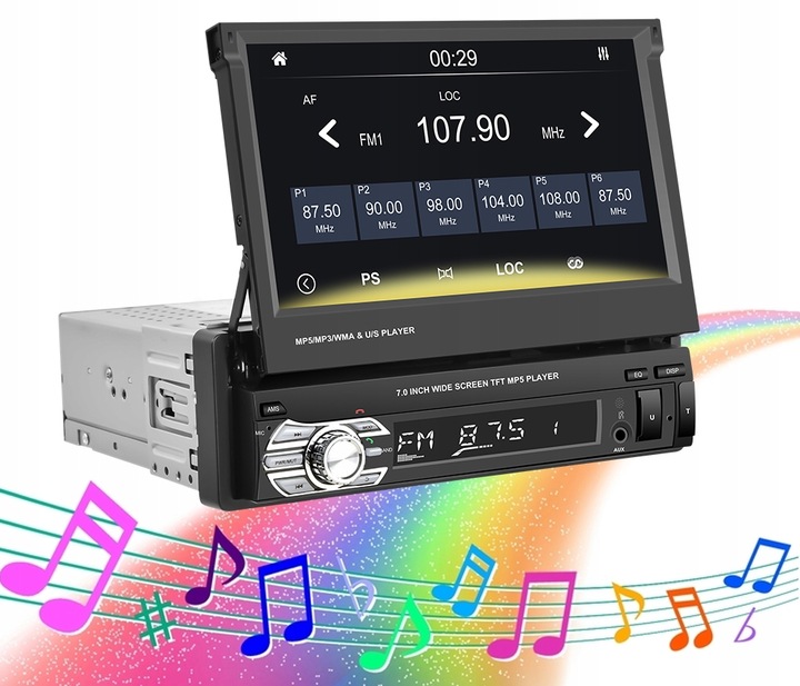 RADIO SAMOCHODOWE 1DIN 7'' BT WYSUWANY EKRAN DOTYKOWY MIRROR LINK KAMERA