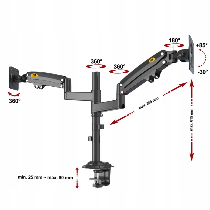 Obrotowy uchwyt do Dwóch Monitorów TV LCD 2x 22-32