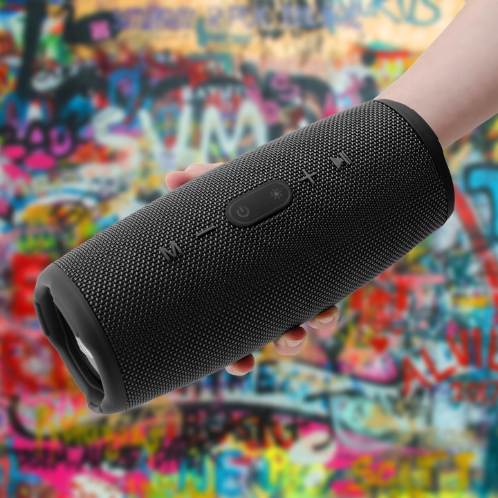 GŁOŚNIK PRZENOŚNY BLUETOOTH + LED BEZPRZEWODOWY CZARNY WODOODPORNY SOLIDNY