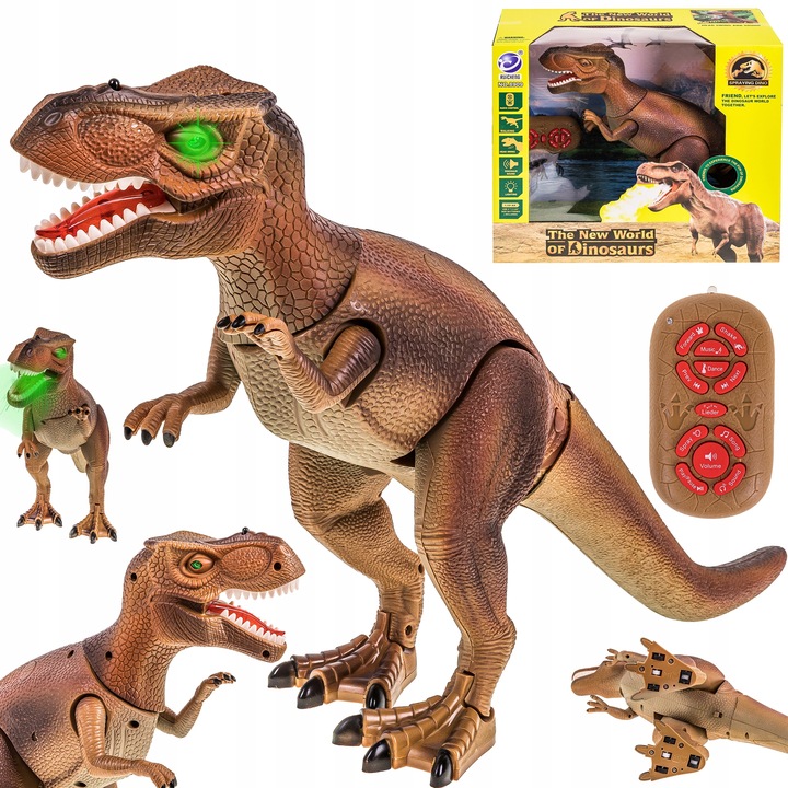 DUŻY DINOZAUR T-REX CHODZI RYCZY ŚWIECI ZIEJE DYM