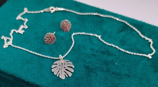 KOMPLET SREBRNY LISTKI MONSTERA SREBRO 925