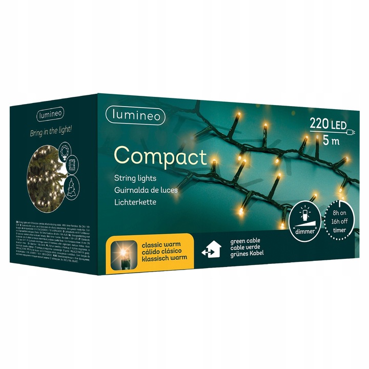 Lampki Choinkowe Światełka Klasyczny Ciepły 220LED 5 m IP44 ZEW COMPACT