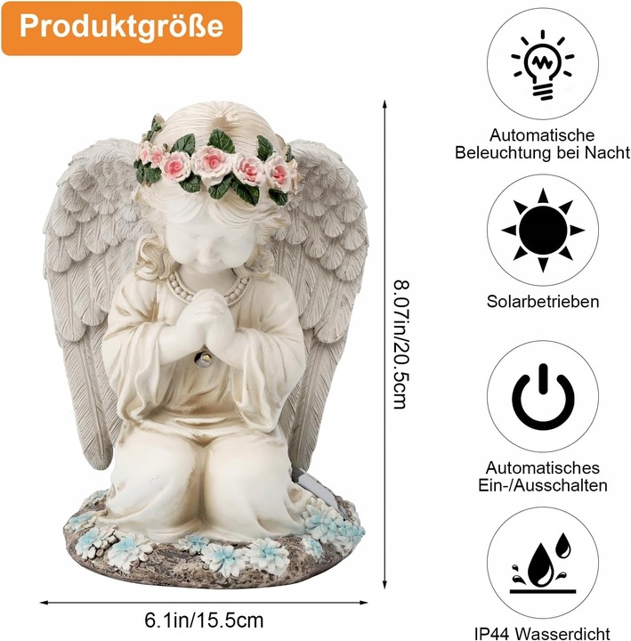 ANIOŁ ANIOŁEK SOLARNY NA GRÓB DO OGRODU TARASU OZDOBA HIT ŚWIĘTO ZMARŁYCH