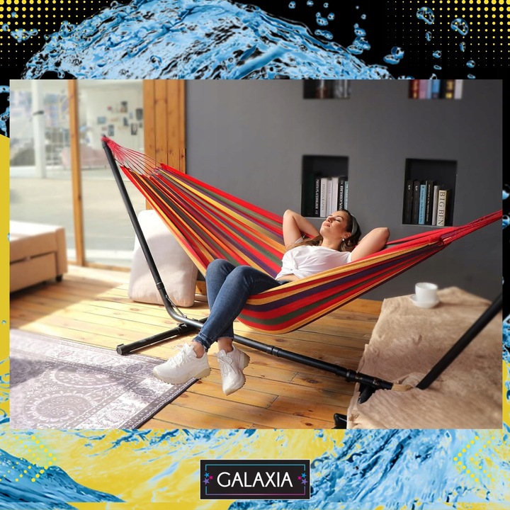 HAMAK ZE STELAŻEM Stelaż do hamaka STOJAK NA HAMAK OGRODOWY DWUOSOBOWY XXL