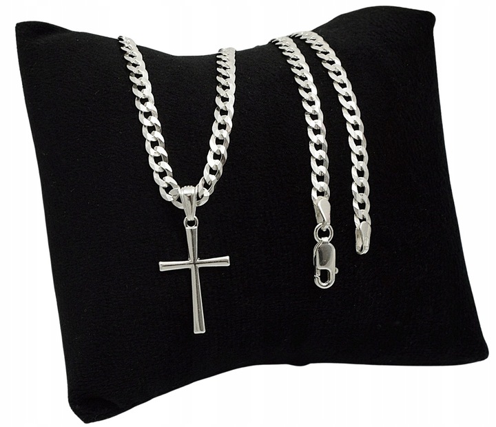 SREBRNY ŁAŃCUSZEK MĘSKI NASZYJNIK PANCERKA SREBRO 925 Z KRZYŻYKIEM GRAWER