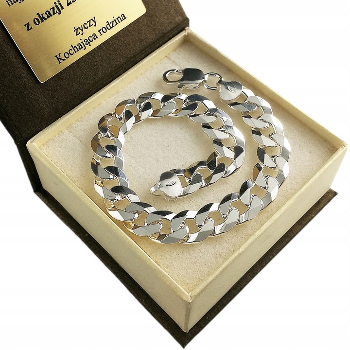 SREBRNA BRANSOLETKA MĘSKA 925 PANCERKA 10,5mm DIAMENTOWANA GRAWER GRATIS