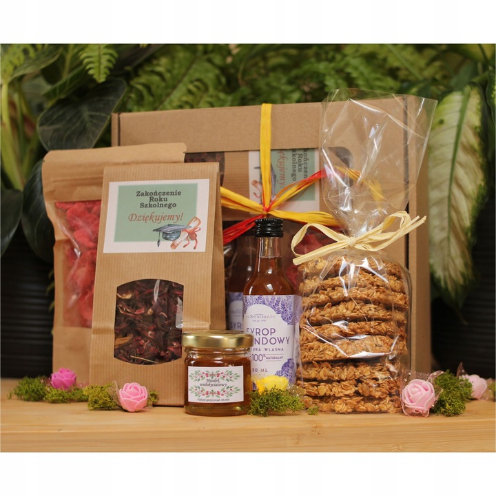 Prezent dla nauczyciela na zakończenie roku Kosz Zestaw prezentowy herbata