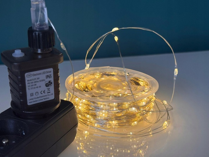 Lampki Choinkowe 1000 LED Mikro Drucik 100m Ciepły Biały IP65 Pilot