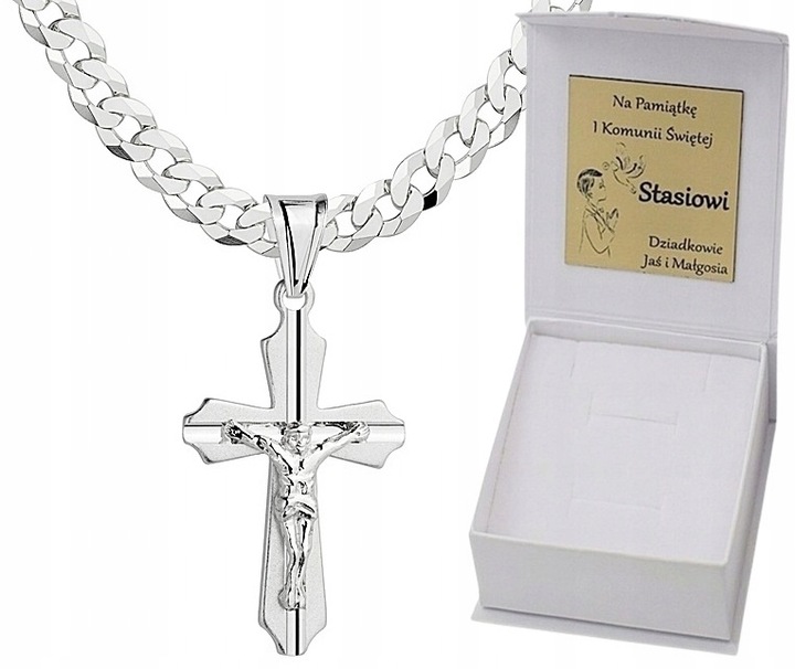 Łańcuszek Srebrny Męski Pancerka Pełny z Krzyżykiem na Komunię Chrzest